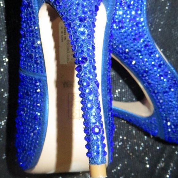Lauren Lorraine Cobalt Blue Rhinestone Embellished Leather Stilettos Pumps sz 9 - Picture 12 of 13